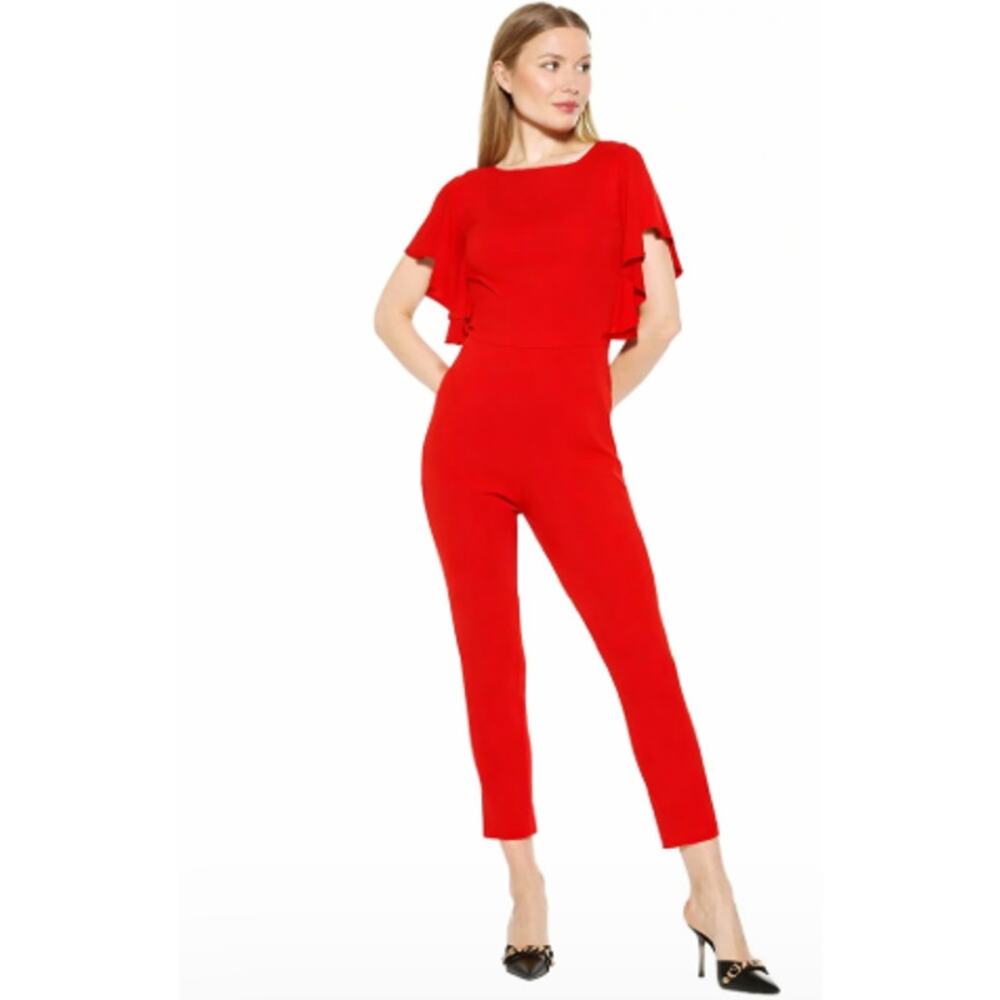 Alexia Admor “Priya” Jumpsuit – Red – Size Medium – Elegant Flutter Sleeve